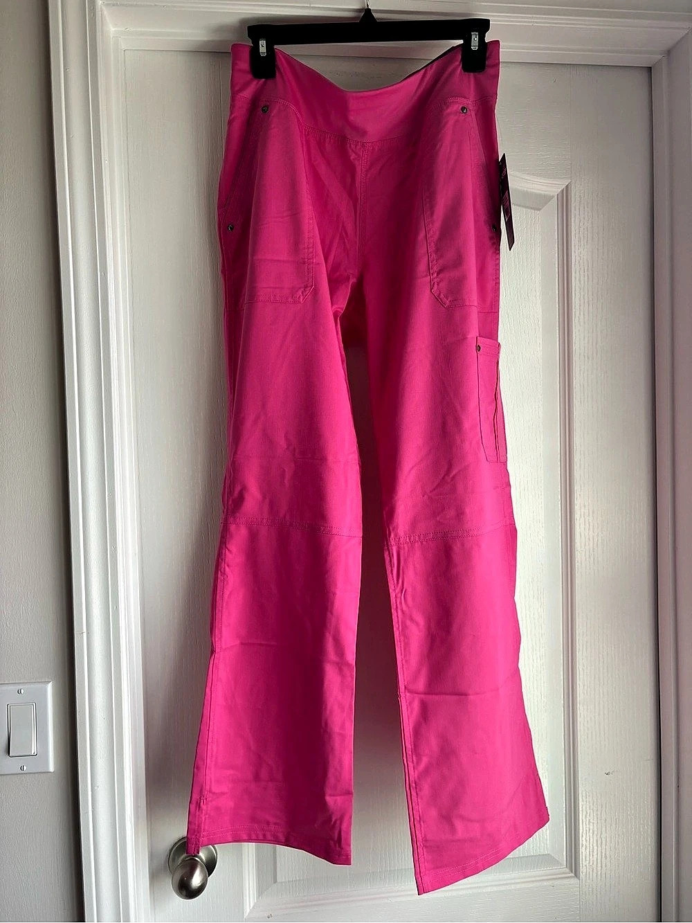 Purple Label Yoga by Healing Hands Pink Tori Cargo Flare Pants Size Medium